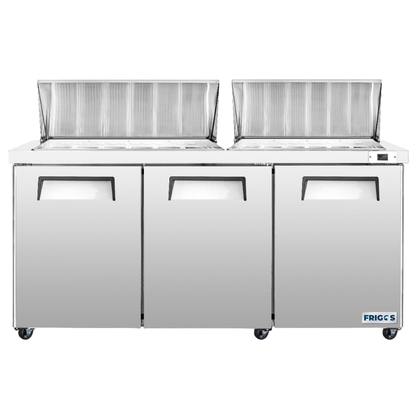 Frigos  Sandwich and Salad Prep Table Refrigerator 72" Width 3 Door  with Aluminum Interior - FG-SWPT-72 with 304 Stainless Steel Floor