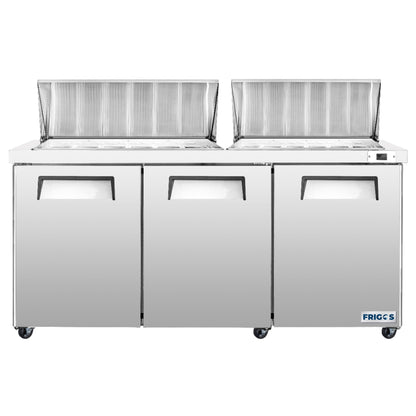 Frigos  Sandwich and Salad Prep Table Refrigerator 72" Width 3 Door  with Aluminum Interior - FG-SWPT-72 with 304 Stainless Steel Floor