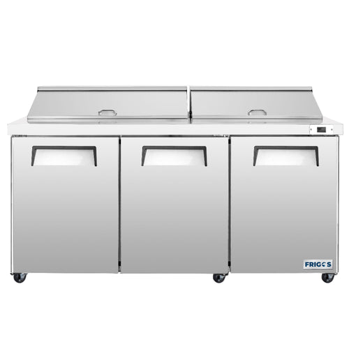 Frigos  Sandwich and Salad Prep Table Refrigerator 72" Width 3 Door  with Aluminum Interior - FG-SWPT-72 with 304 Stainless Steel Floor