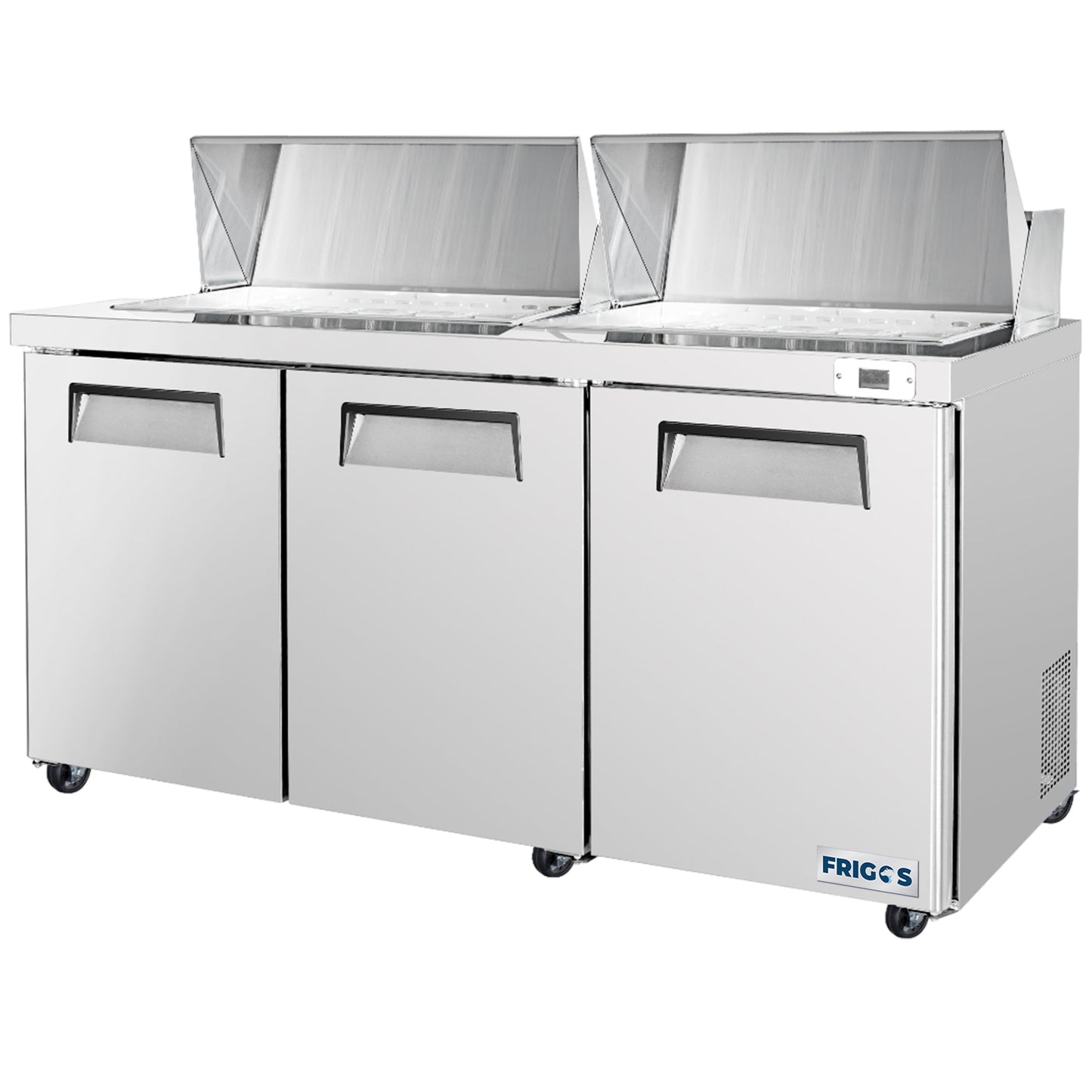 Frigos  Sandwich and Salad Prep Table Refrigerator 72" Width 3 Door  with Aluminum Interior - FG-SWPT-72 with 304 Stainless Steel Floor
