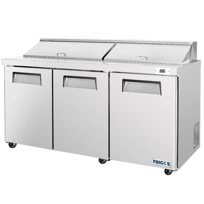 Frigos  Sandwich and Salad Prep Table Refrigerator 72" Width 3 Door  with Aluminum Interior - FG-SWPT-72 with 304 Stainless Steel Floor