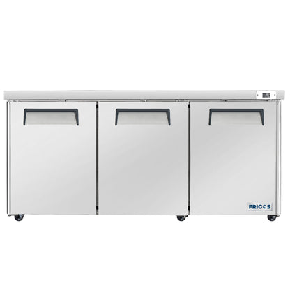 Frigos Commercial Undercounter Refrigerator 72" Width 3 Door   with Aluminum Interior with 304 Stainless Steel Floor - FG-UCRF-72