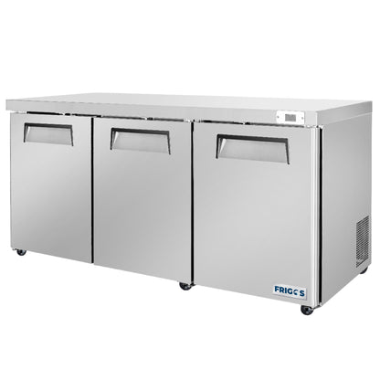 Frigos Commercial Undercounter Refrigerator 72" Width 3 Door   with Aluminum Interior with 304 Stainless Steel Floor - FG-UCRF-72
