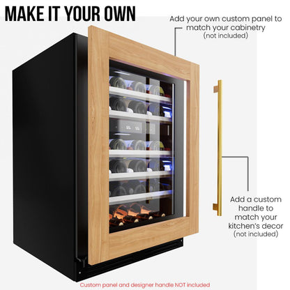 XO APPLIANCE XOU24WDZGOL 24" Wine Cooler, Dual Zone Panel Ready Glass, Left Hinge Custom Panel Ready - XOU24WDZGOL