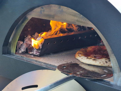 XO APPLIANCE XOPIZZA1SS Tabletop 24" x 16" Wood-Fired Oven in Stainless Steel On Black  - XOPIZZA1SS