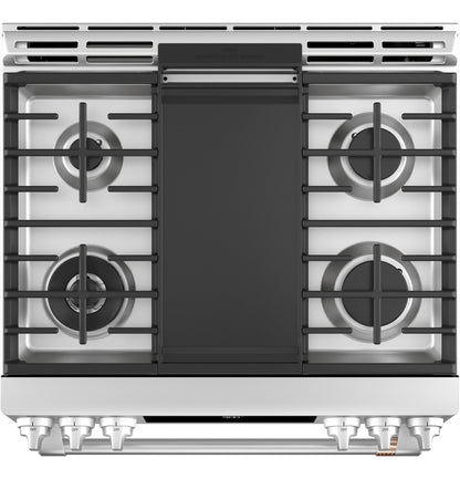 CAFE  30" Smart Slide-In, Front-Control, Dual-Fuel Range with Warming Drawer in Stainless Steel - C2S900P2MS1