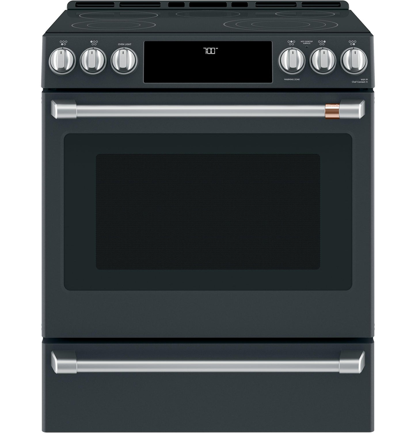 CAFE  30" Smart Slide-In, Front-Control, Radiant and Convection Range Black - CES700P3MD1