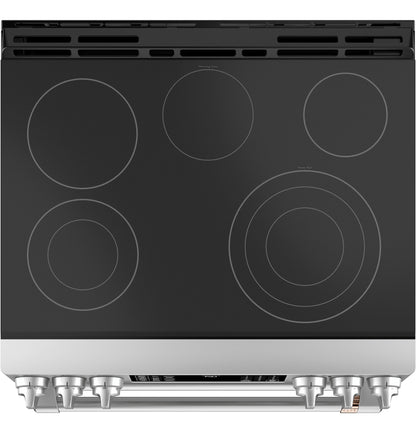 CAFE  30" Smart Slide-In, Front-Control, Radiant and Convection Double-Oven Range in Stainless Steel - CES750P2MS1