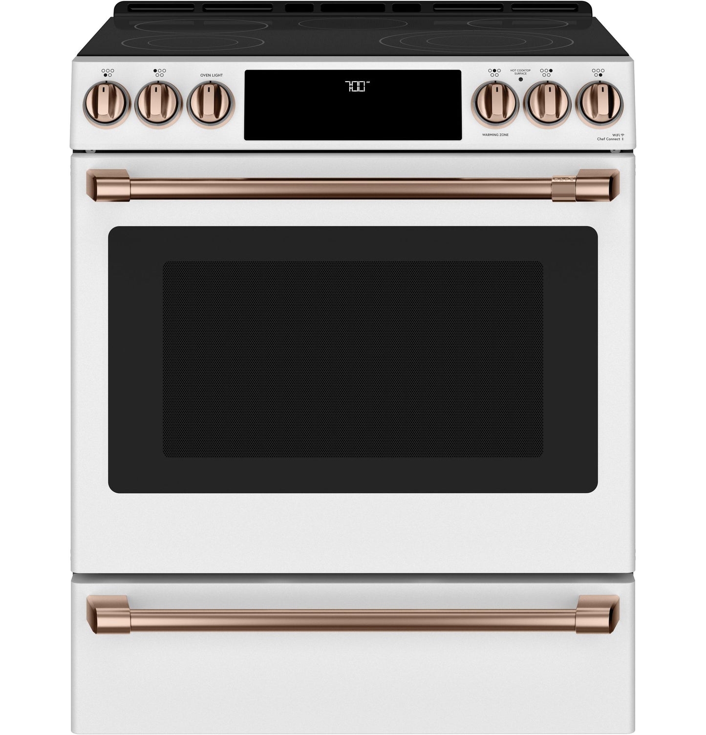 CAFE  30" Smart Slide-In, Front-Control, Radiant and Convection Range White - CES700P4MW2