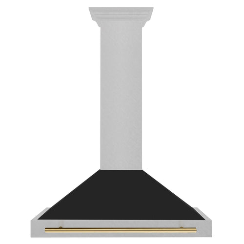 ZLINE KITCHEN AND BATH KB4SNZBLM36G ZLINE Autograph Edition 36 in. Convertible Satin in Stainless Steel Wall Mount Range Hood with Black Matte Shell and Polished Gold Handle (KB4SNZ-BLM36-G) - KB4SNZBLM36G