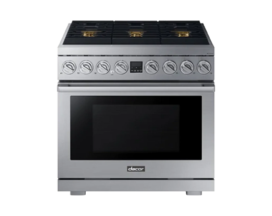 DACOR DOP36T86GLS Transitional 36" Gas Range, Silver in Stainless Steel, Natural Gas/Liquid Propane - DOP36T86GLS