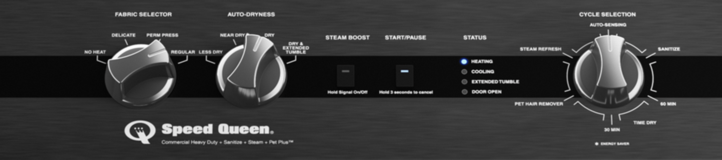 SPEED QUEEN DC5004BE DC5 Sanitizing Electric Dryer with Pet Plus Extended Tumble Steam  Black - DC5004BE