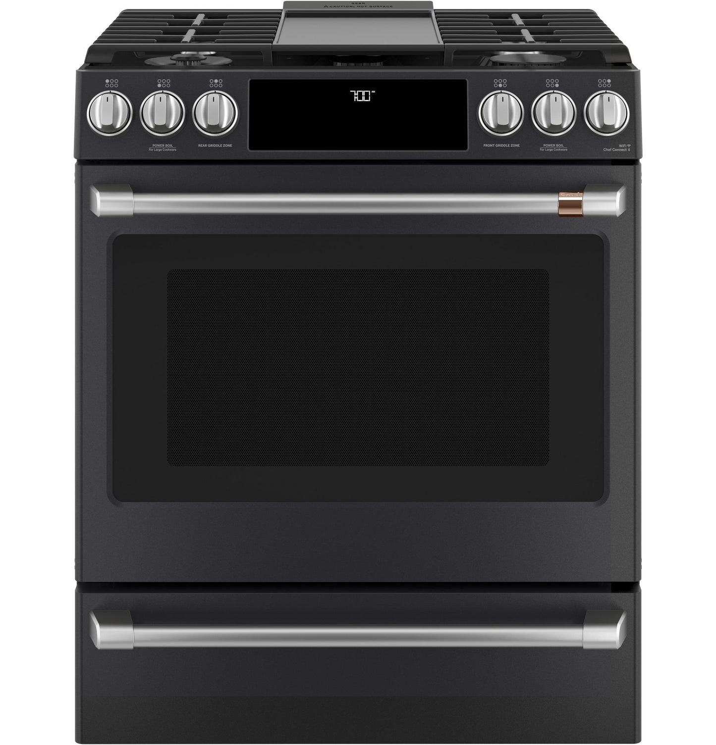 CAFE  30" Smart Slide-In, Front-Control, Gas Range with Convection Oven Black - CGS700P3MD1