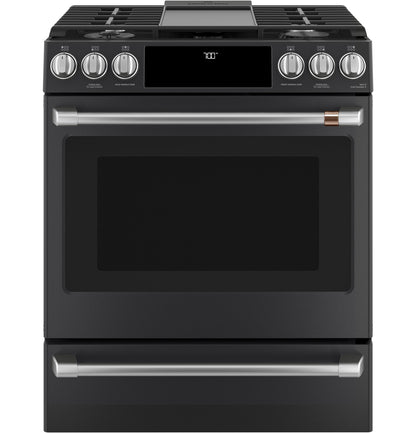CAFE  30" Smart Slide-In, Front-Control, Gas Range with Convection Oven Black - CGS700P3MD1