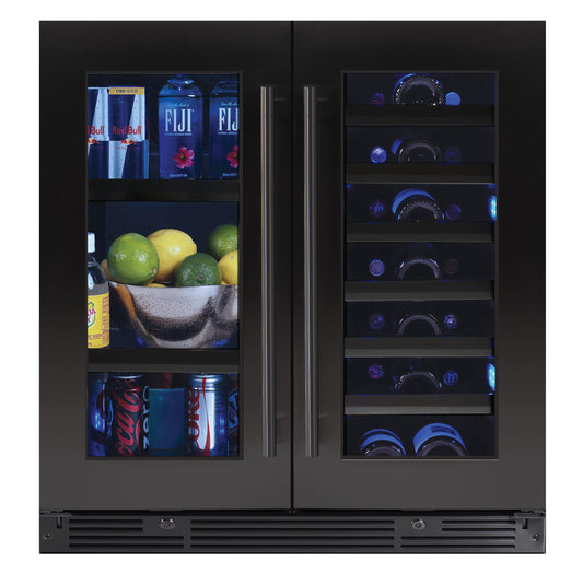 XO APPLIANCE XOU30BWDDGBS 30" Beverage/Wine Double Door Black in Stainless Steel & Glass - XOU30BWDDGBS