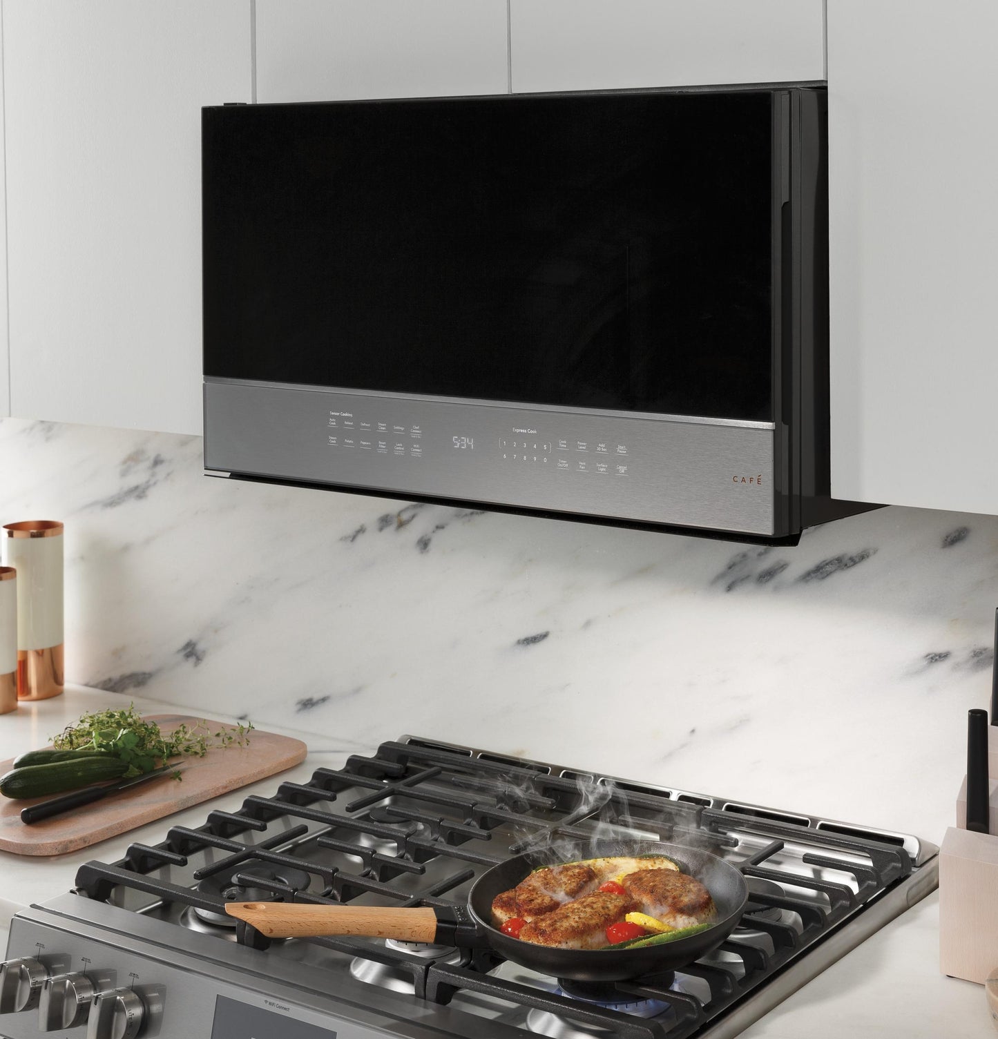 CAFE  2.1 Cu. Ft. Smart Over-the-Range Microwave Oven in Platinum Glass Gray - CVM721M2NS5
