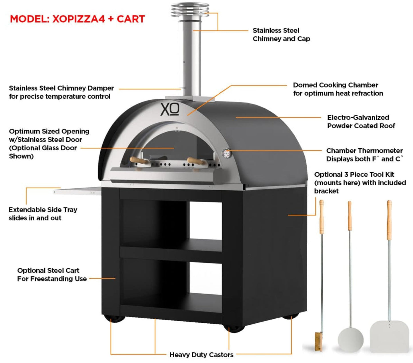 XO APPLIANCE XOPIZZA4CART Oven Cart for XOPIZZA4 Black - XOPIZZA4CART