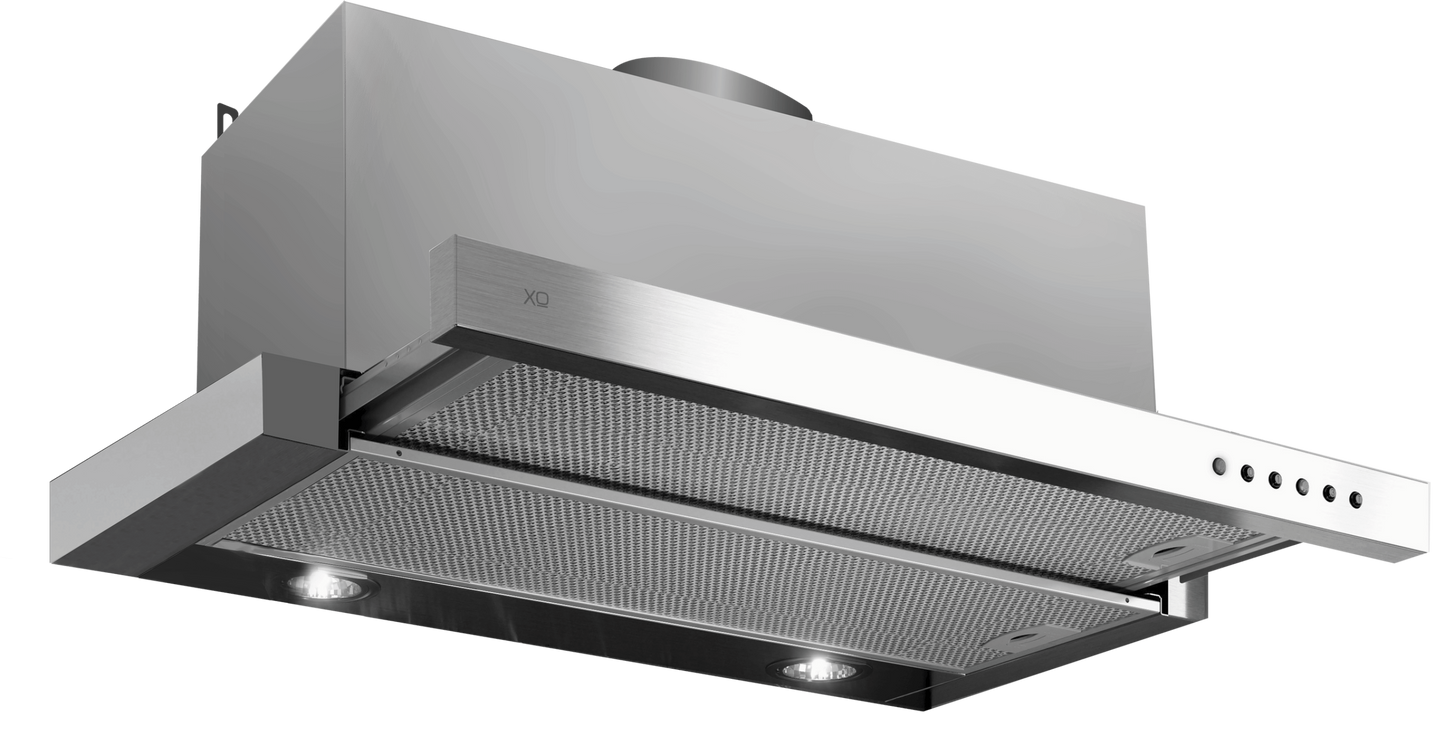 XO APPLIANCE XOC30SC 30" CCC 600/395 CFM Under Cabinet Glide Out Visor Italian Made in Stainless Steel - XOC30SC