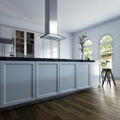 XO APPLIANCE XOMI42GC 42" CCC 600/395 CFM Island Hood Stainless/Glass in Stainless Steel - XOMI42GC