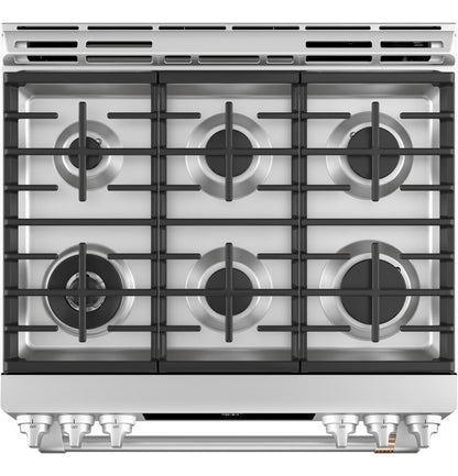 CAFE  30" Smart Slide-In, Front-Control, Dual-Fuel Range with Warming Drawer in Stainless Steel - C2S900P2MS1