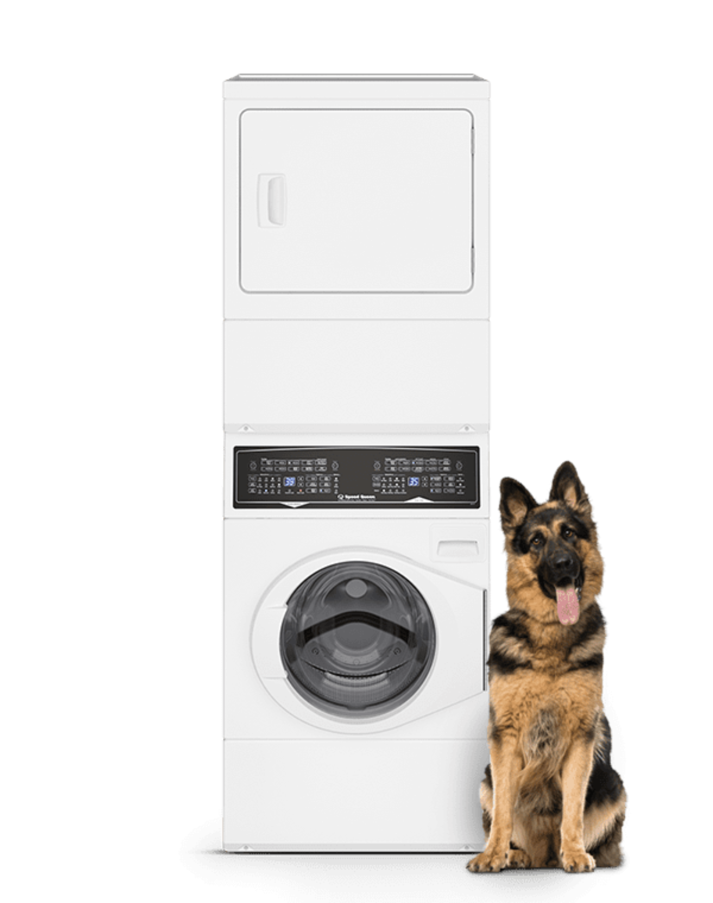SPEED QUEEN SF7008WG SF7 Stacked White Washer - Gas Dryer with Pet Plus Sanitize Fast Cycle Times  - SF7008WG