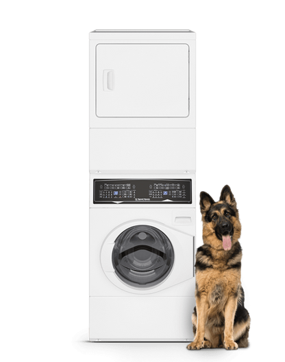 SPEED QUEEN SF7008WG SF7 Stacked White Washer - Gas Dryer with Pet Plus Sanitize Fast Cycle Times  - SF7008WG