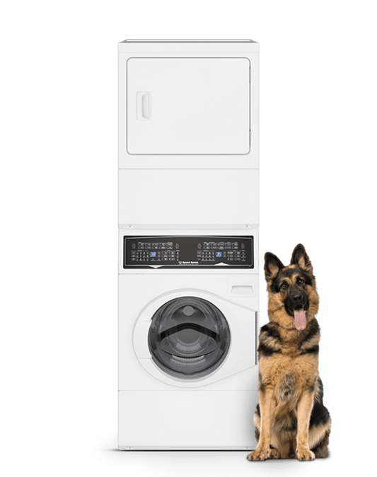 SPEED QUEEN SF7008WG SF7 Stacked White Washer - Gas Dryer with Pet Plus Sanitize Fast Cycle Times  - SF7008WG