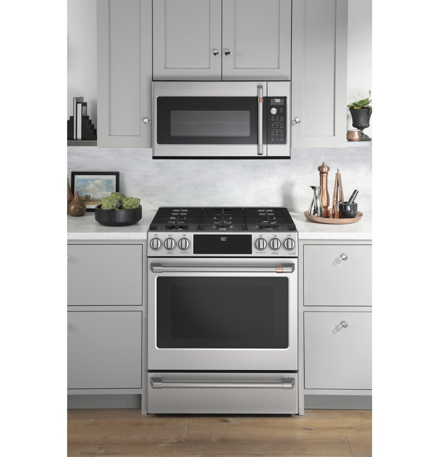 CAFE 30" Smart Slide-In, Front-Control, Gas Range with Convection Oven in Stainless Steel - CGS700P2MS1