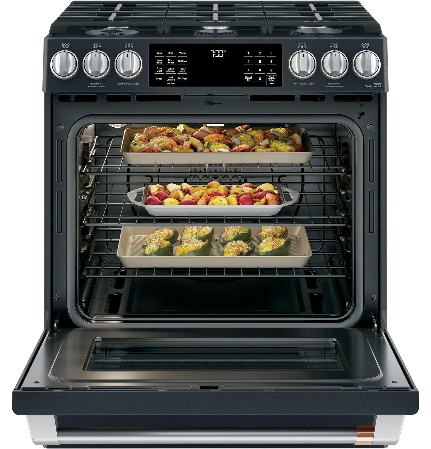 CAFE  30" Smart Slide-In, Front-Control, Gas Range with Convection Oven Black - CGS700P3MD1