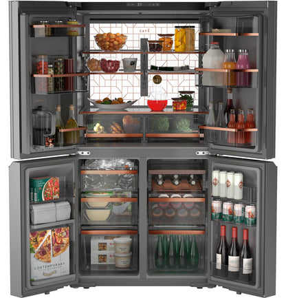 CAFE ENERGY STAR 22.9 Cu. Ft. Smart Counter-Depth Quad-Door Refrigerator in Platinum Glass with Dual-Dispense AutoFill Pitcher Gray - CHE23DM5WS5