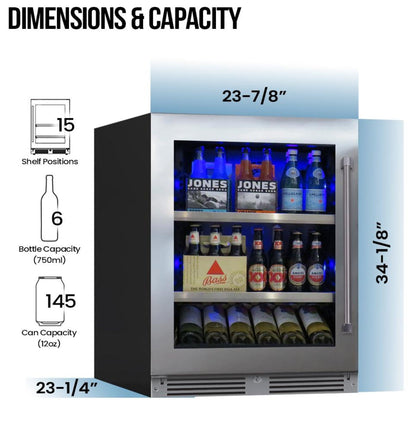 XO APPLIANCE XOU24BCGSR 24" Beverage Center, in Stainless Steel Glass, Right Hinge in Stainless Steel - XOU24BCGSR