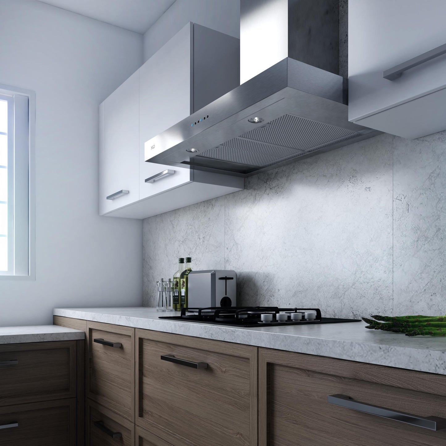 XO APPLIANCE XOR48SC 48" CCC 600/395 CFM Sleek Contemporary Italian Made Wall Mount Hood in Stainless Steel - XOR48SC