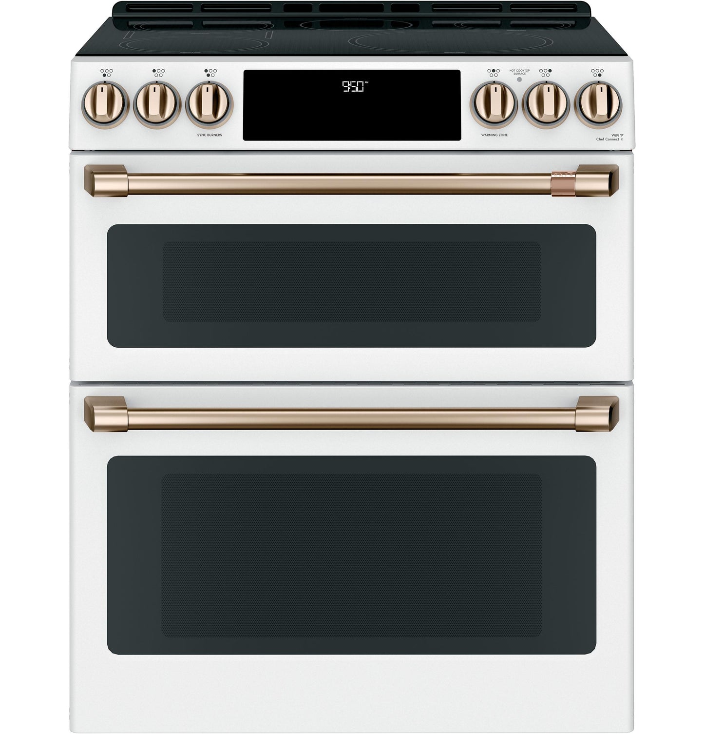 CAFE  30" Smart Slide-In, Front-Control, Induction and Convection Double-Oven Range White - CHS950P4MW2