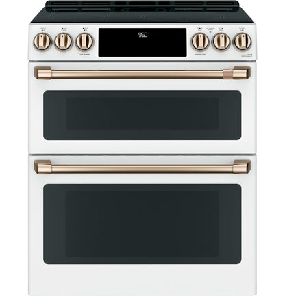 CAFE  30" Smart Slide-In, Front-Control, Induction and Convection Double-Oven Range White - CHS950P4MW2