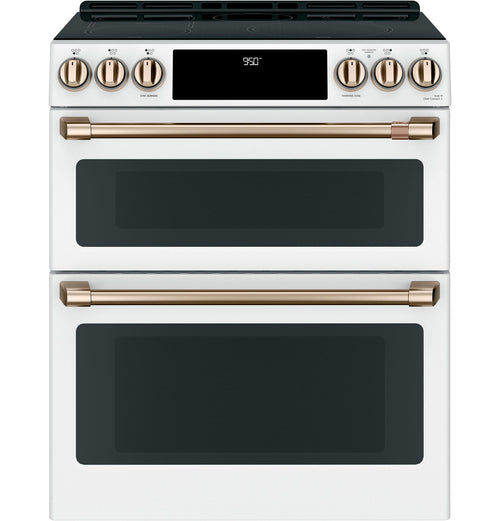 CAFE  30" Smart Slide-In, Front-Control, Induction and Convection Double-Oven Range White - CHS950P4MW2