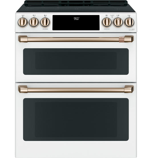 CAFE  30" Smart Slide-In, Front-Control, Induction and Convection Double-Oven Range White - CHS950P4MW2