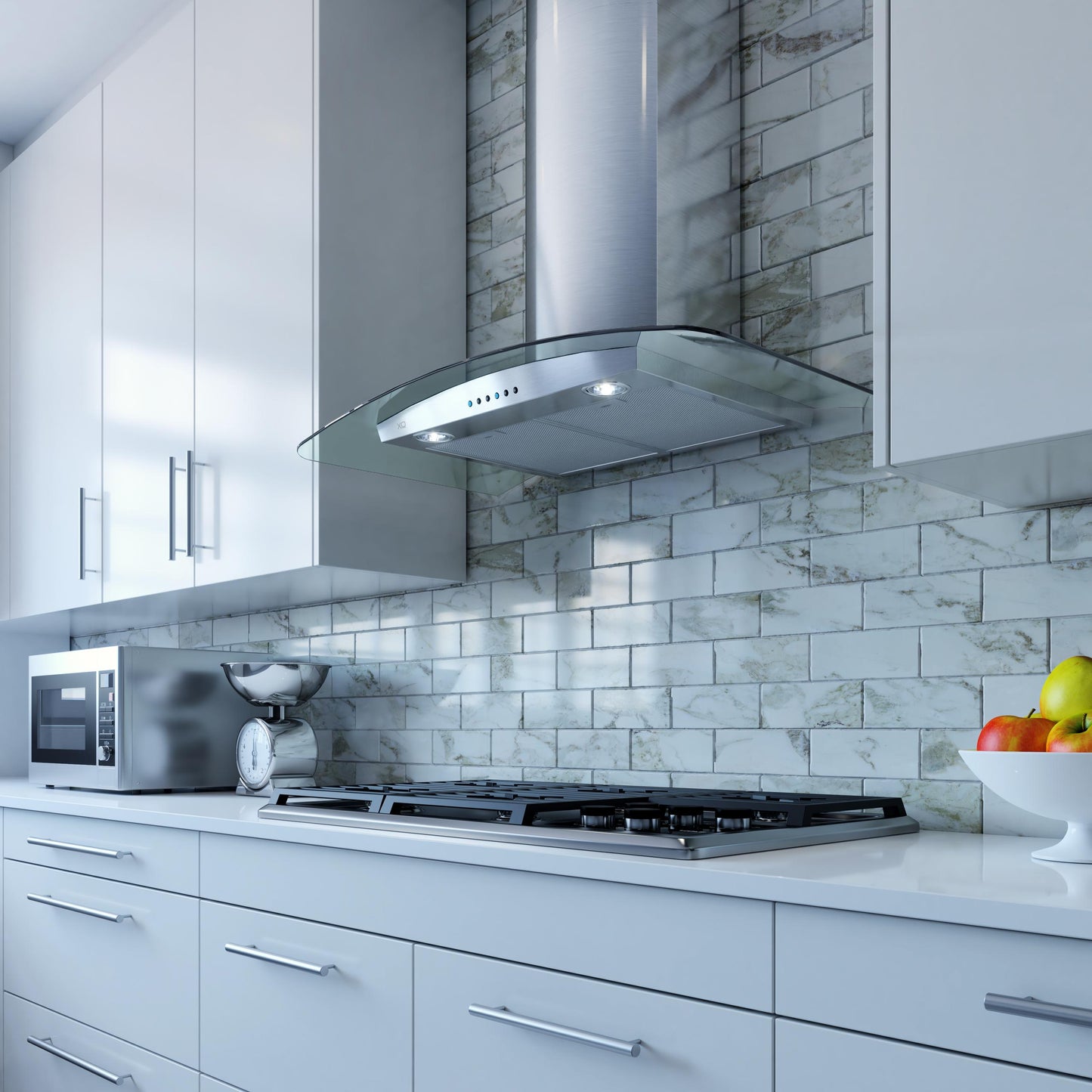 XO APPLIANCE XOM30GC 30" CCC 600/395 CFM Wall Chimney Hood Stainless/Glass in Stainless Steel - XOM30GC