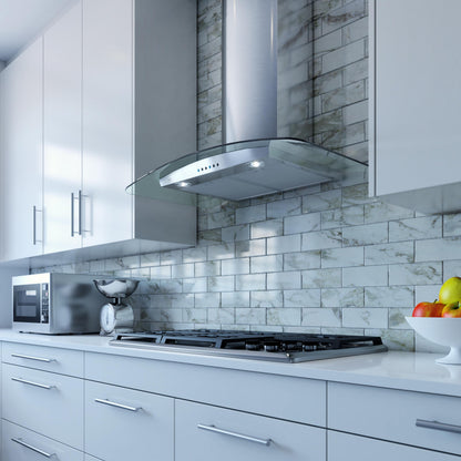 XO APPLIANCE XOM30GC 30" CCC 600/395 CFM Wall Chimney Hood Stainless/Glass in Stainless Steel - XOM30GC