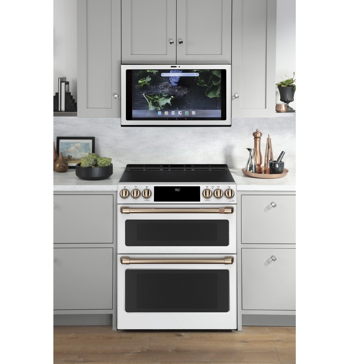CAFE  30" Smart Slide-In, Front-Control, Induction and Convection Double-Oven Range White - CHS950P4MW2