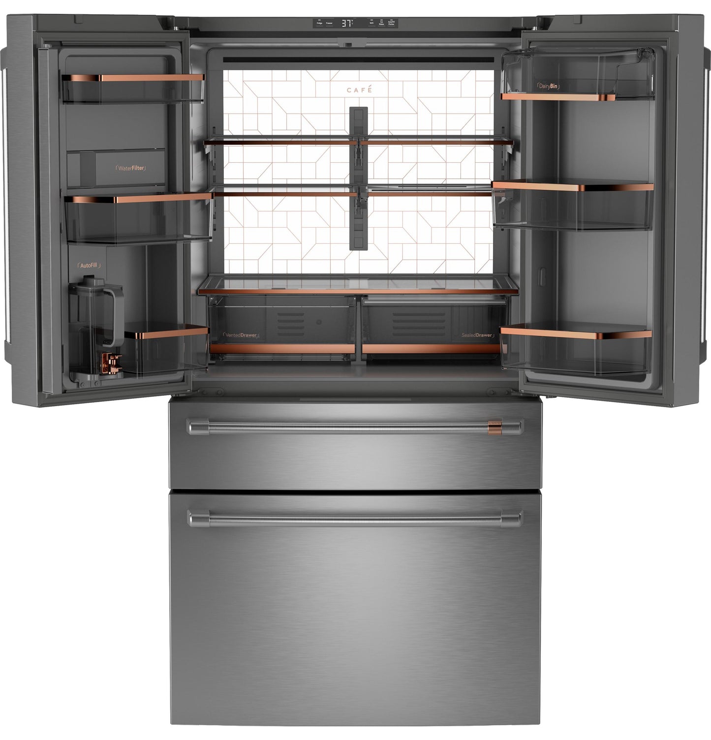 CAFE  ENERGY STAR 28.7 Cu. Ft. Smart 4-Door French-Door Refrigerator With Dual-Dispense AutoFill Pitcher in Stainless Steel - CGE29DP2TS1