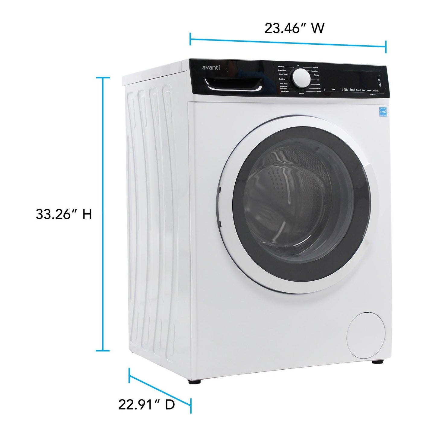 Avanti 24 Inch Front Load Washer with 2.2 cu. ft. Capacity, 15 Wash Cycles, 5 Water Temperature Settings, Energy Star Certified in White - FLW22V0W