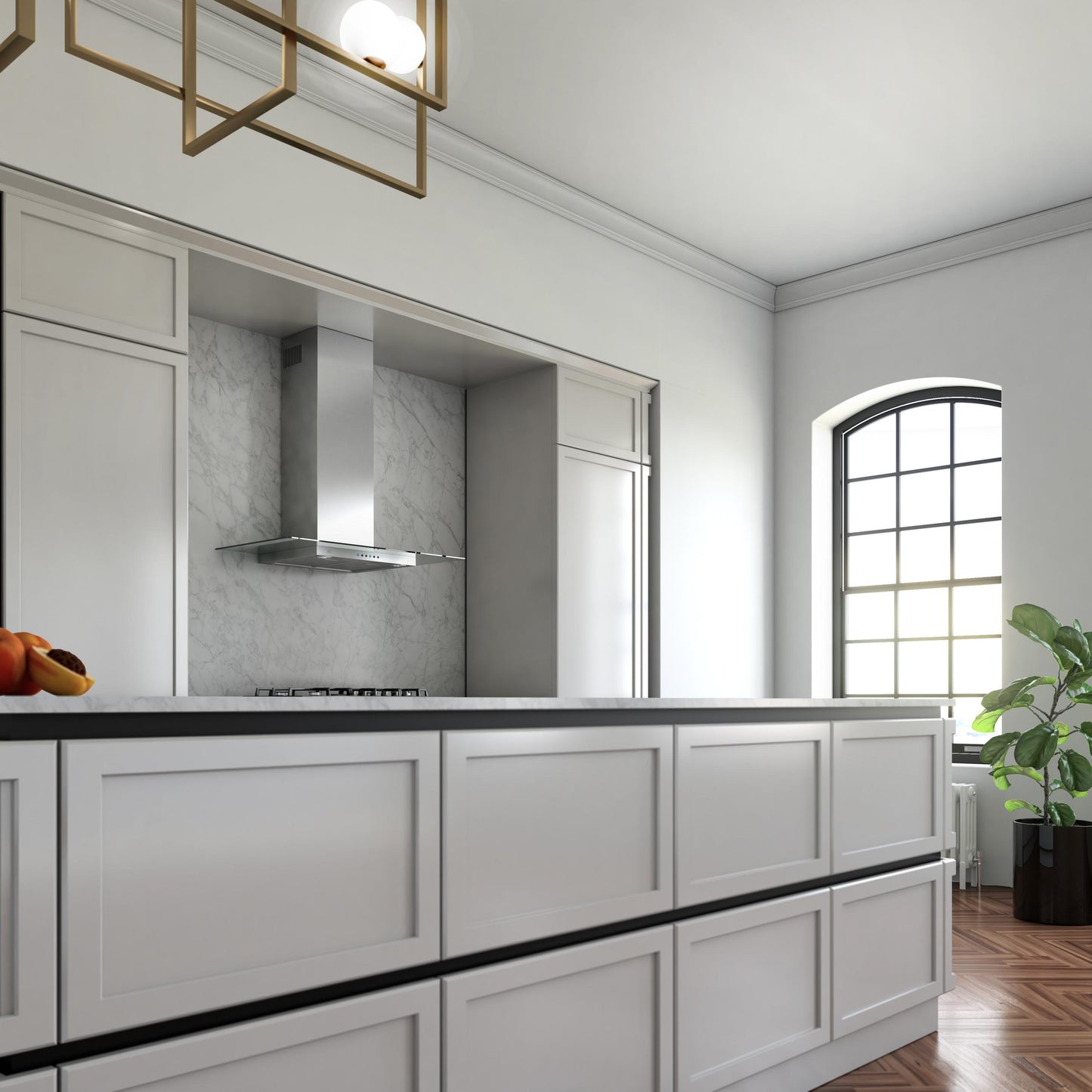 XO APPLIANCE XOQ30GC 30" CCC 600/395 CFM Wall Chimney Hood Stainless/Glass in Stainless Steel - XOQ30GC