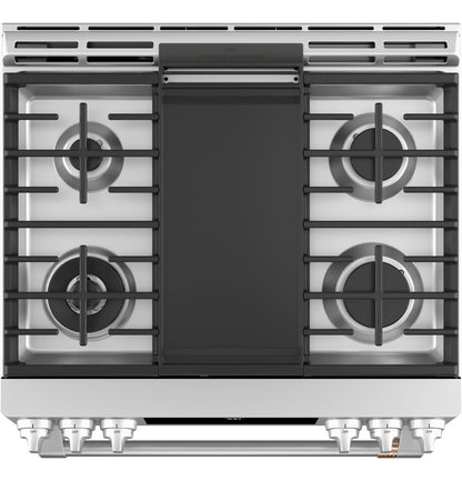 CAFE 30" Smart Slide-In, Front-Control, Gas Range with Convection Oven in Stainless Steel - CGS700P2MS1