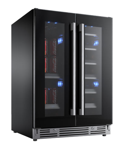 XO APPLIANCE XOU24BWDDGB 24" Beverage/Wine Double Door Black Glass Black - XOU24BWDDGB