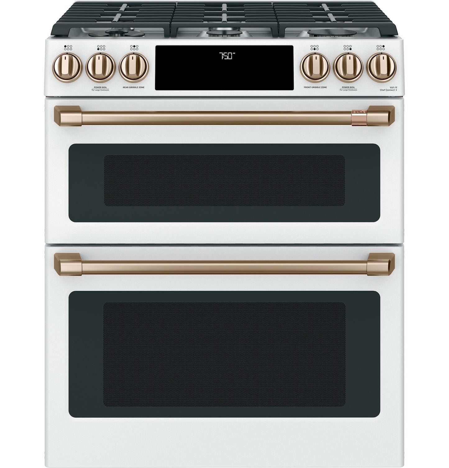 CAFE  30" Smart Slide-In, Front-Control, Gas Double-Oven Range with Convection White - CGS750P4MW2
