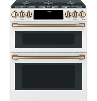 CAFE  30" Smart Slide-In, Front-Control, Gas Double-Oven Range with Convection White - CGS750P4MW2