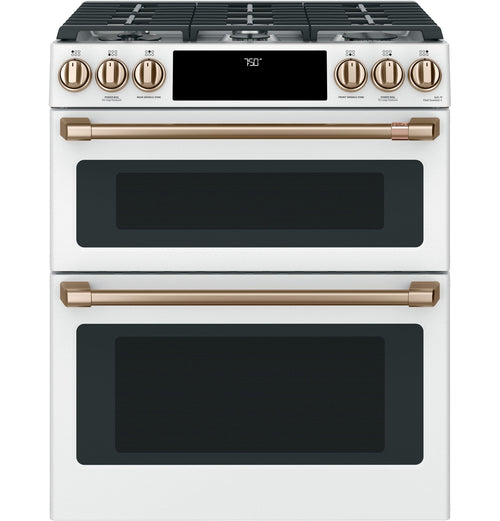 CAFE  30" Smart Slide-In, Front-Control, Gas Double-Oven Range with Convection White - CGS750P4MW2