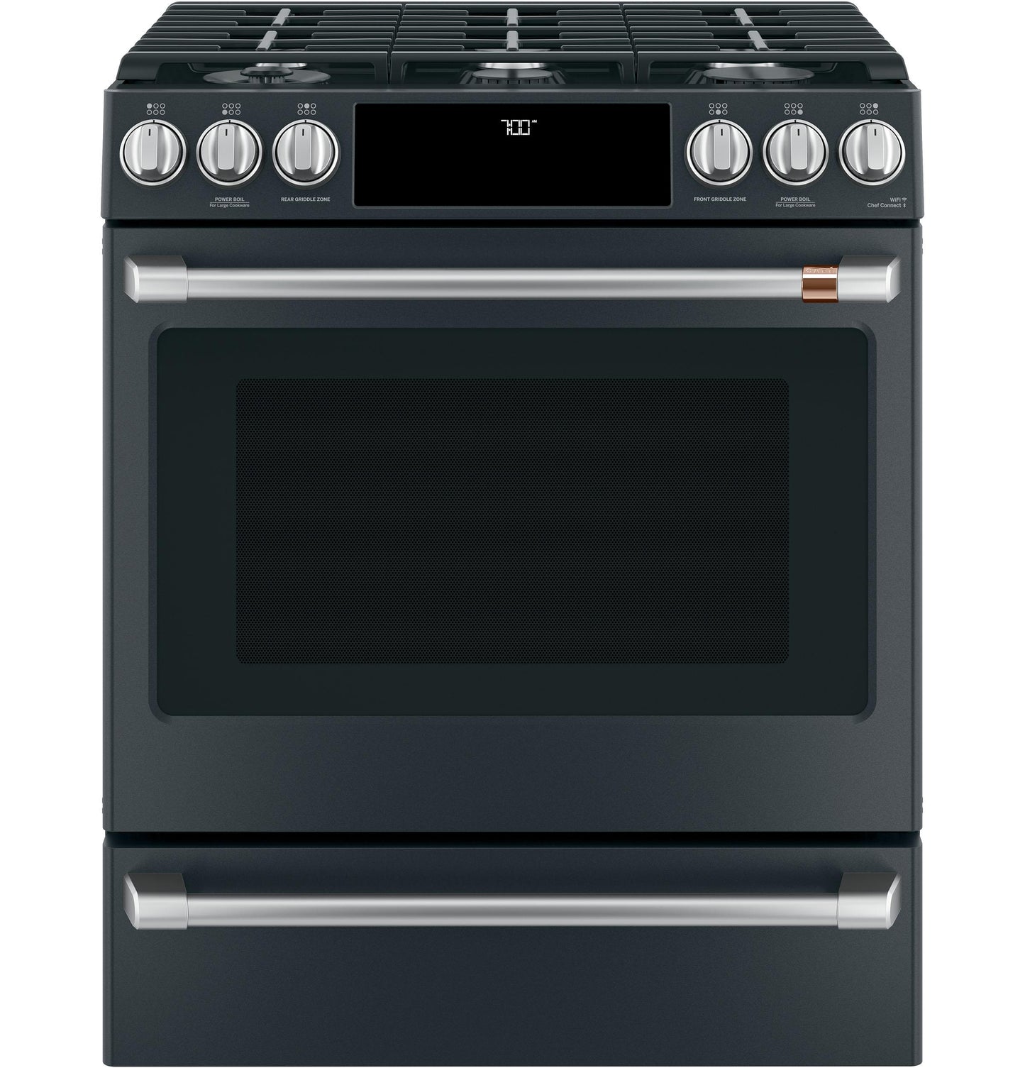 CAFE  30" Smart Slide-In, Front-Control, Gas Range with Convection Oven Black - CGS700P3MD1