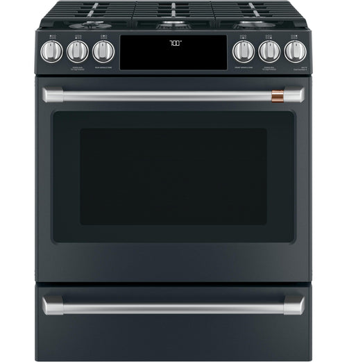 CAFE  30" Smart Slide-In, Front-Control, Gas Range with Convection Oven Black - CGS700P3MD1