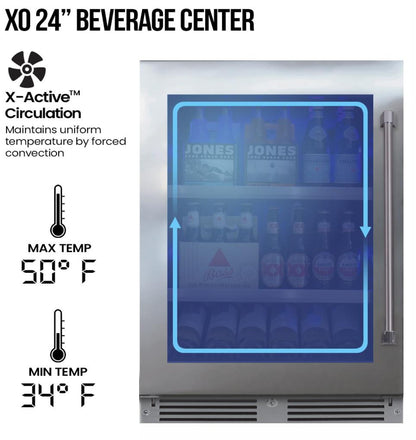 XO APPLIANCE XOU24BCGSL 24" Beverage Center, in Stainless Steel Glass, Left Hinge in Stainless Steel - XOU24BCGSL